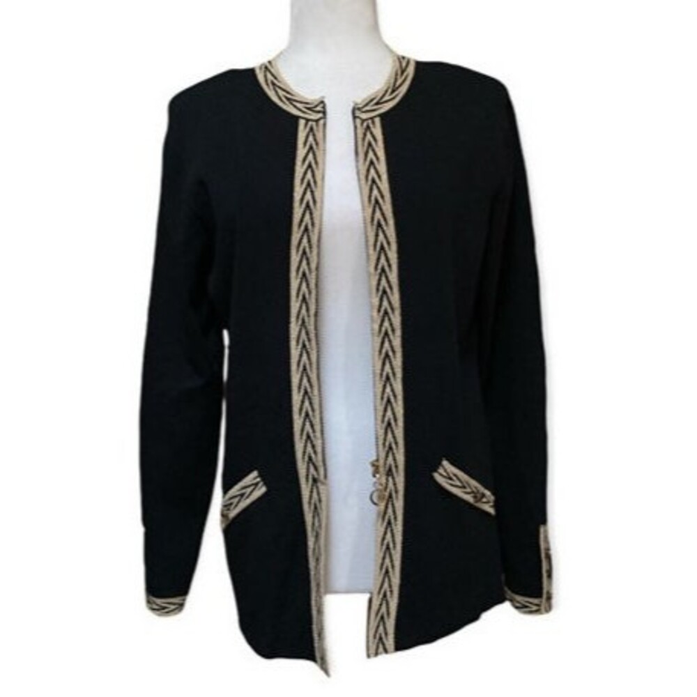 Draper’s & Damon’s Vtg Petite M Black Gold Knit Blazer Cardigan Zip Front NWT